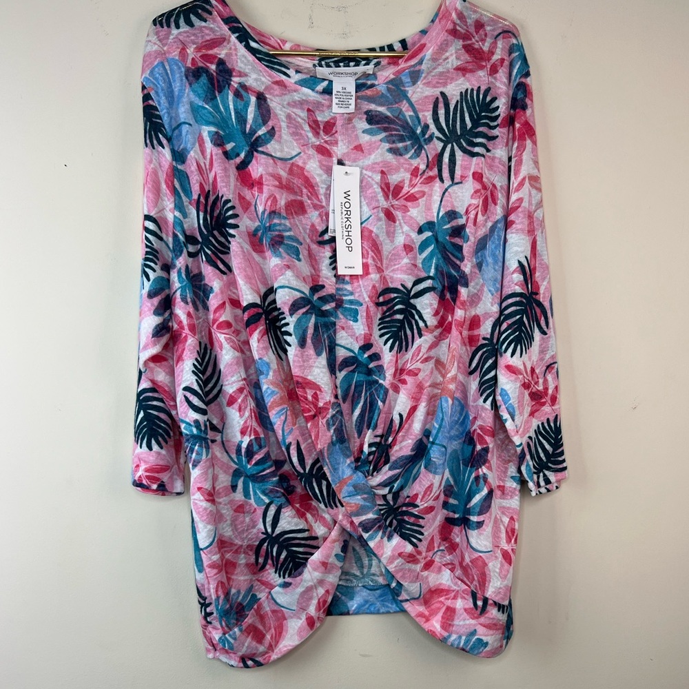 Workshop Leaf Print Lightweight Top, 3X